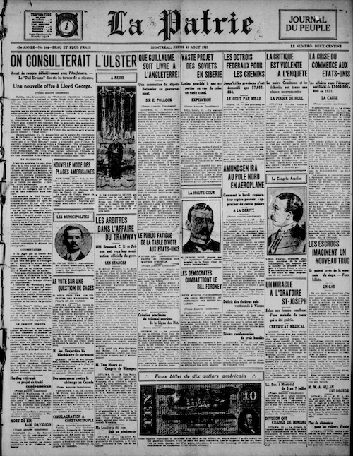 Cover of La Patrie Newspaper